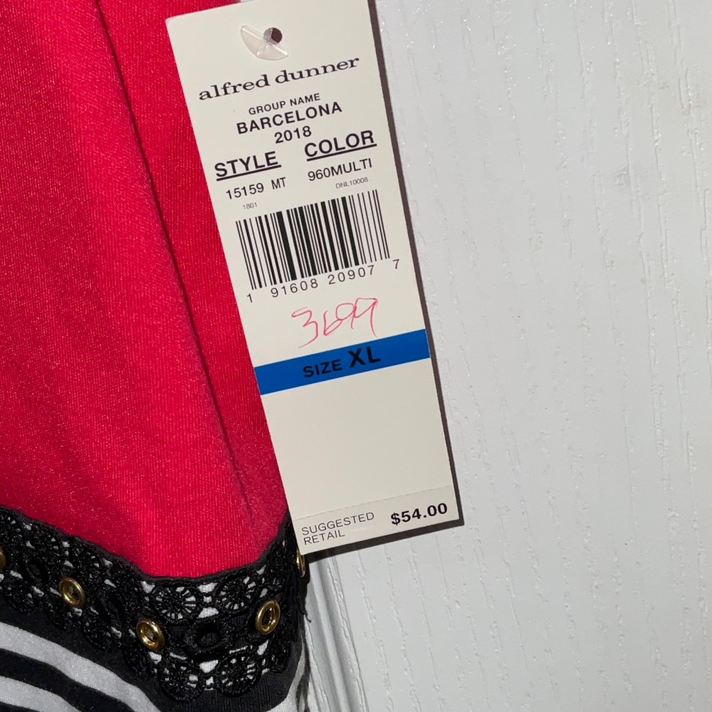 Alfred Dunner Black, White, and Red Patchwork Short Sleeve Top - Picture 6 of 7